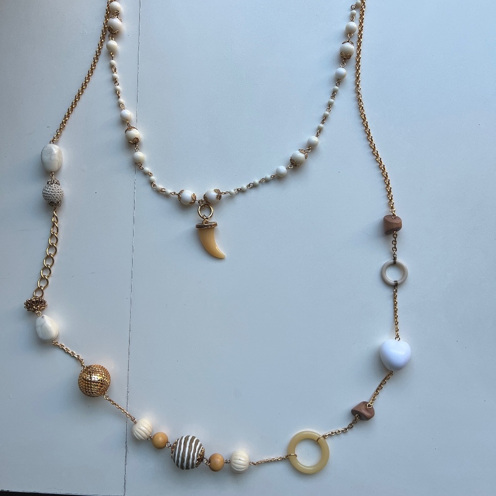 Bebe layered white bead charm necklace